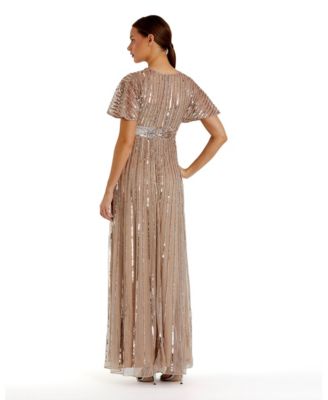 Women's Embellished Mesh V Neck Short Sleeve Gown