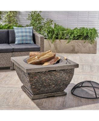 32 Inch MgO Light-Weight Concrete Wood Burning Square Fire Pit Grey for Outdoor Patio Backyard