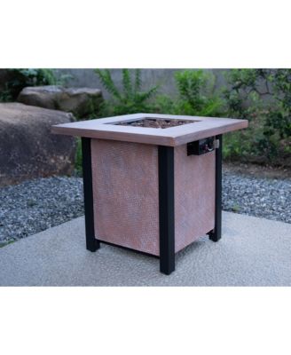 25 Inch H 28 Inch Square Outdoor Patio Propane Fire Pit Table 50000 BTU Rattan Weave Grain CSA Certified with Tabletop Cover