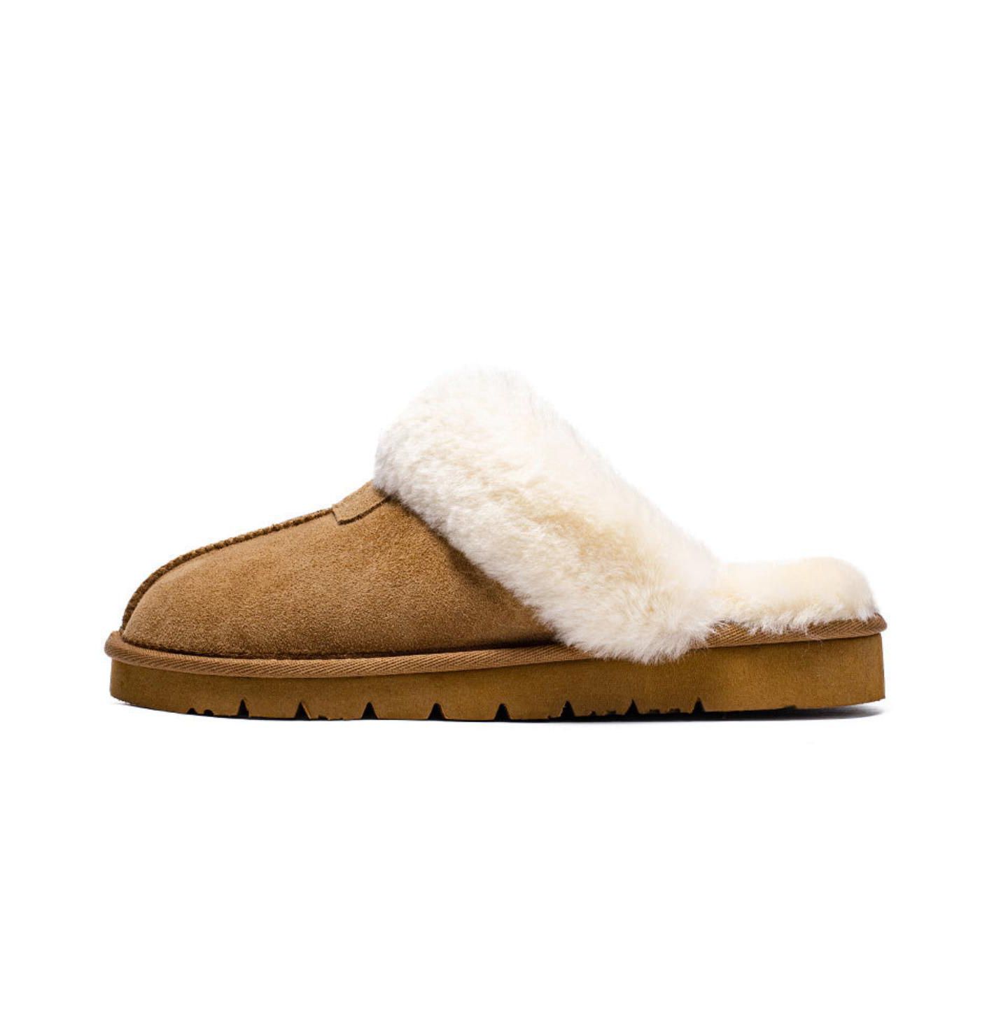 Женские сабо PAZSTOR Shearling and Suede Clog Slippers Spring, цвет: Каштановый — фото 2