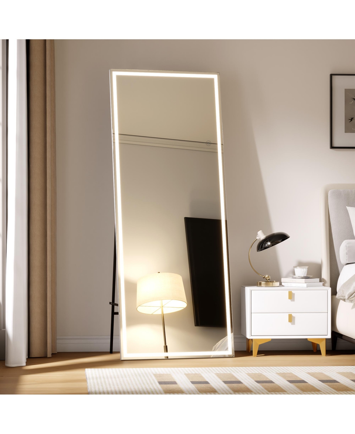 Homfan 71"x 28" Full Body Mirror with Led Light, Floor Mirror, dimming 3 Colors Lighting Bedroom Bathroom