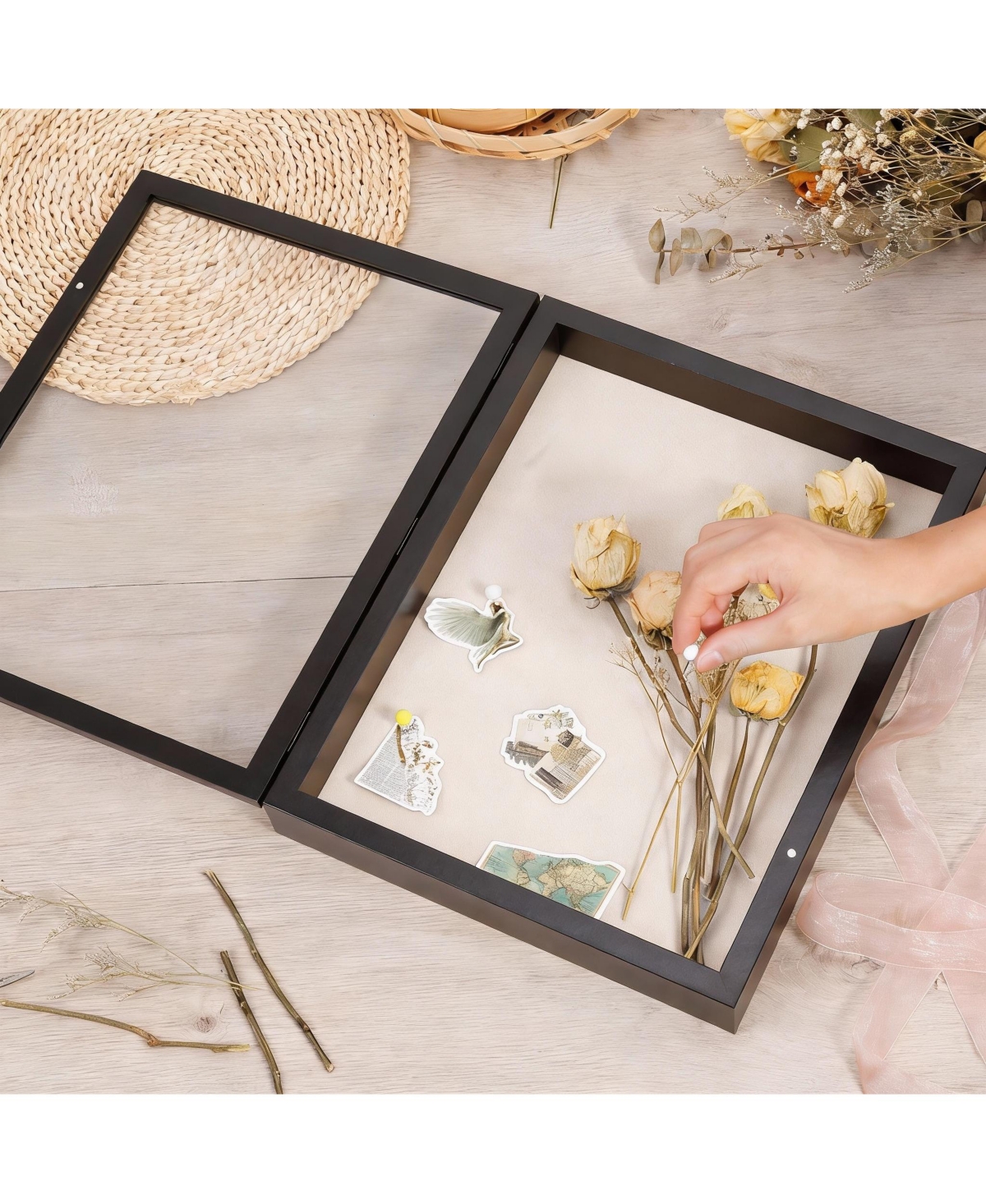Yigii Shadow Box Frame: Magnetic Door, Linen Back, Durable Wood
