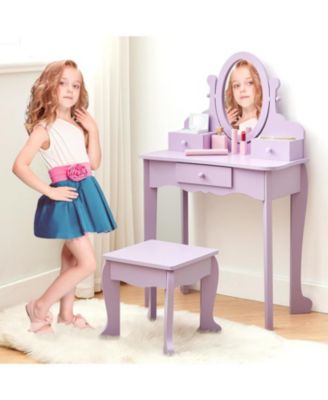 Kids Vanity Set Mirror and Drawers - Princess Makeup Dressing Table for Bedrooms, Apartments, Easy to Assemble