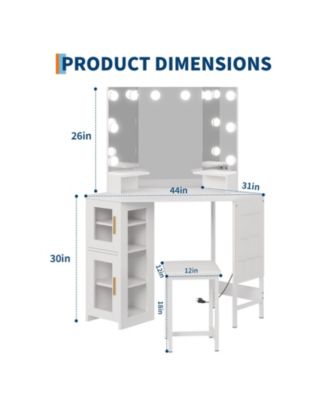 Corner Vanity Desk LED Lighted Mirror Charging Station and Storage Cabinet for Bedrooms, Apartments, Easy to Assemble