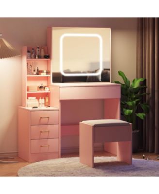 Vanity Desk Mirror and LED Lights - Makeup Vanity Desk for Bedrooms, Apartments, Easy to Assemble