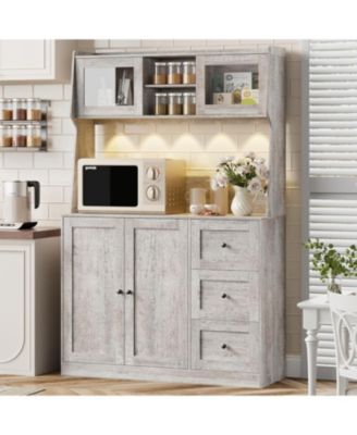 67" Tall Kitchen Pantry Cabinet with Microwave Shelf, Sideboard Hutch Storage Cabinet with Doors, Shelves and Drawers