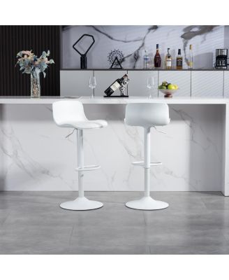 Modern PU Leather Adjustable Swivel Bar Stools (Set of 2) - White