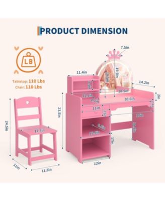 Kids Vanity Lighted Mirror - 2 in 1 Princess Vanity Set Toddler Vanity Table and Chair Set for Bedrooms, Apartments