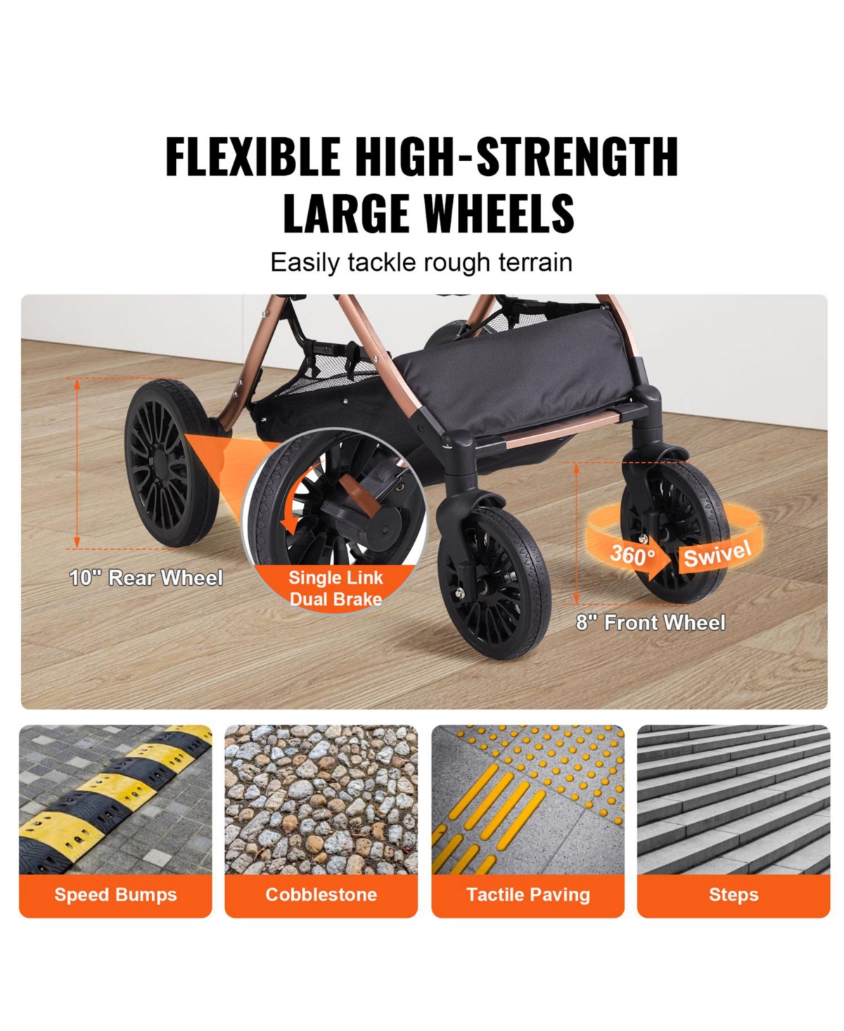 Aostirmotor 4-Wheel Dog Stroller with Brakes & Carrier, Holds 66lbs, for Small/Medium Dogs