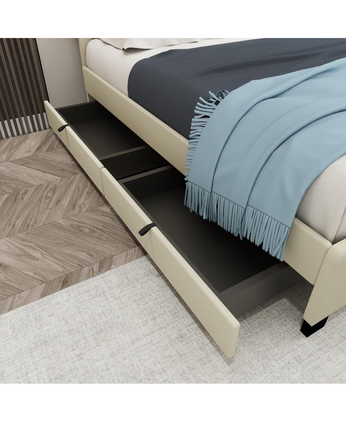 Streamdale Furniture Velvet Queen Bed with Twin Trundle and 2 Storage Drawers