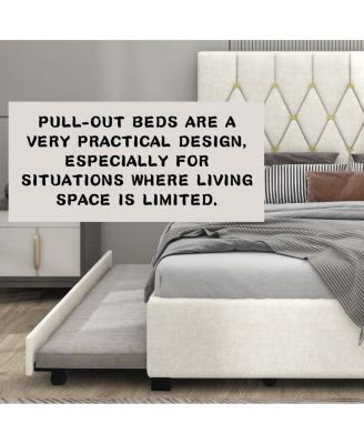 Velvet Queen Bed with Twin Trundle and 2 Storage Drawers