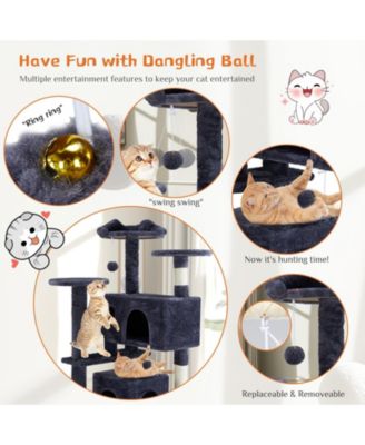 54in Dark Blue Multi-Functional Cat Tree: Climbing Frame, Lounge, Detachable Toy