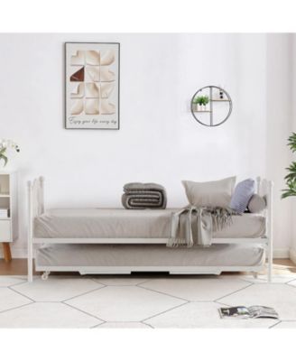 Twin Day Bed with Trundle Bed, Modern Sofa Bed Frame with Foldable Design, Metal Bed Frame ï¼† Heavy Duty Steel Slats