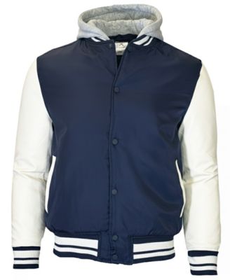 Men's Ribbed Collar Hooded Varsity Jacket