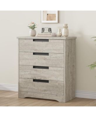 4-Drawer Dresser for Bedroom, Wooden Chest of Drawers with Embedded Handles for Living Room or Nursery, Grey