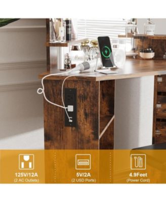 Makeup Vanity Desk Lights and Power Outlet - Corner Vanity Table for Bedrooms, Apartments, Easy to Assemble