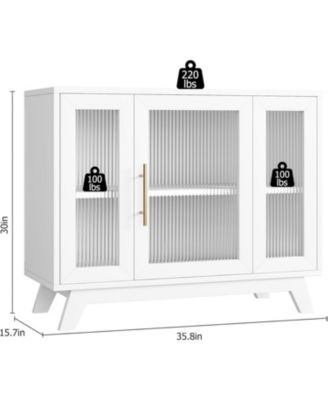 36" Sideboard Buffet Cabinet with storage, farmhouse style, glass doors and adjustable shelves for dining room or living room