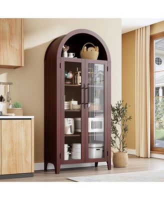 Arched Kitchen Pantry Cabinet, 5-Tier Open Shelf with Glass Doors, Farmhouse Storage for Kitchen & Dining