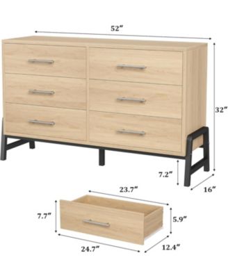 6-Drawer Wooden Dresser, 52" Wide Storage Chest for Bedroom, Living Room, or Entryway – Freestanding Closet Organizer