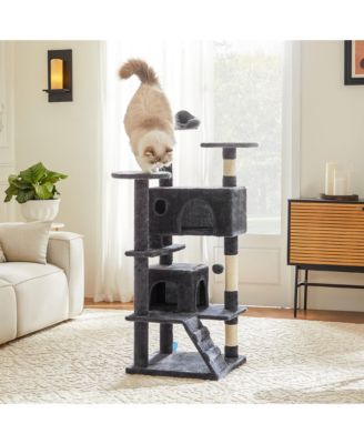 70" Grey Large Cat Tree Tower: Multi-Level, Scratching Post, Jumping Platform Space