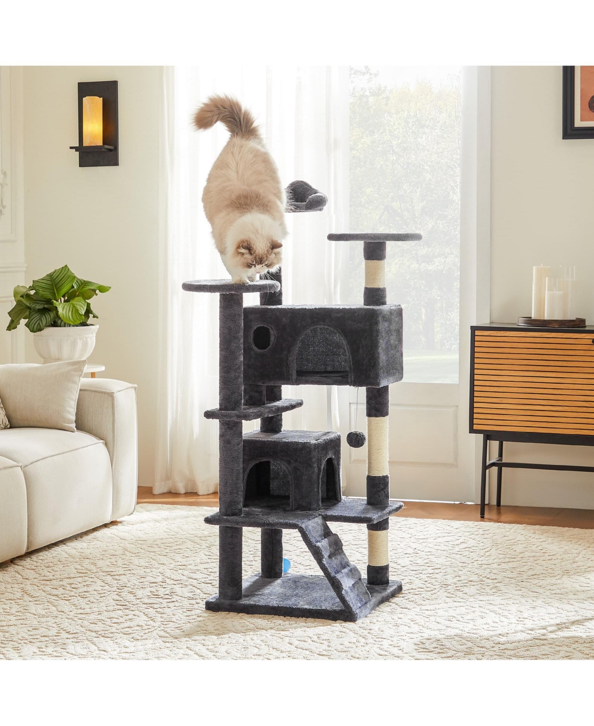 Zeus & Ruta 70" Grey Large Cat Tree Tower: Multi-Level, Scratching Post, Jumping Platform Space