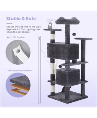 70" Grey Large Cat Tree Tower: Multi-Level, Scratching Post, Jumping Platform Space
