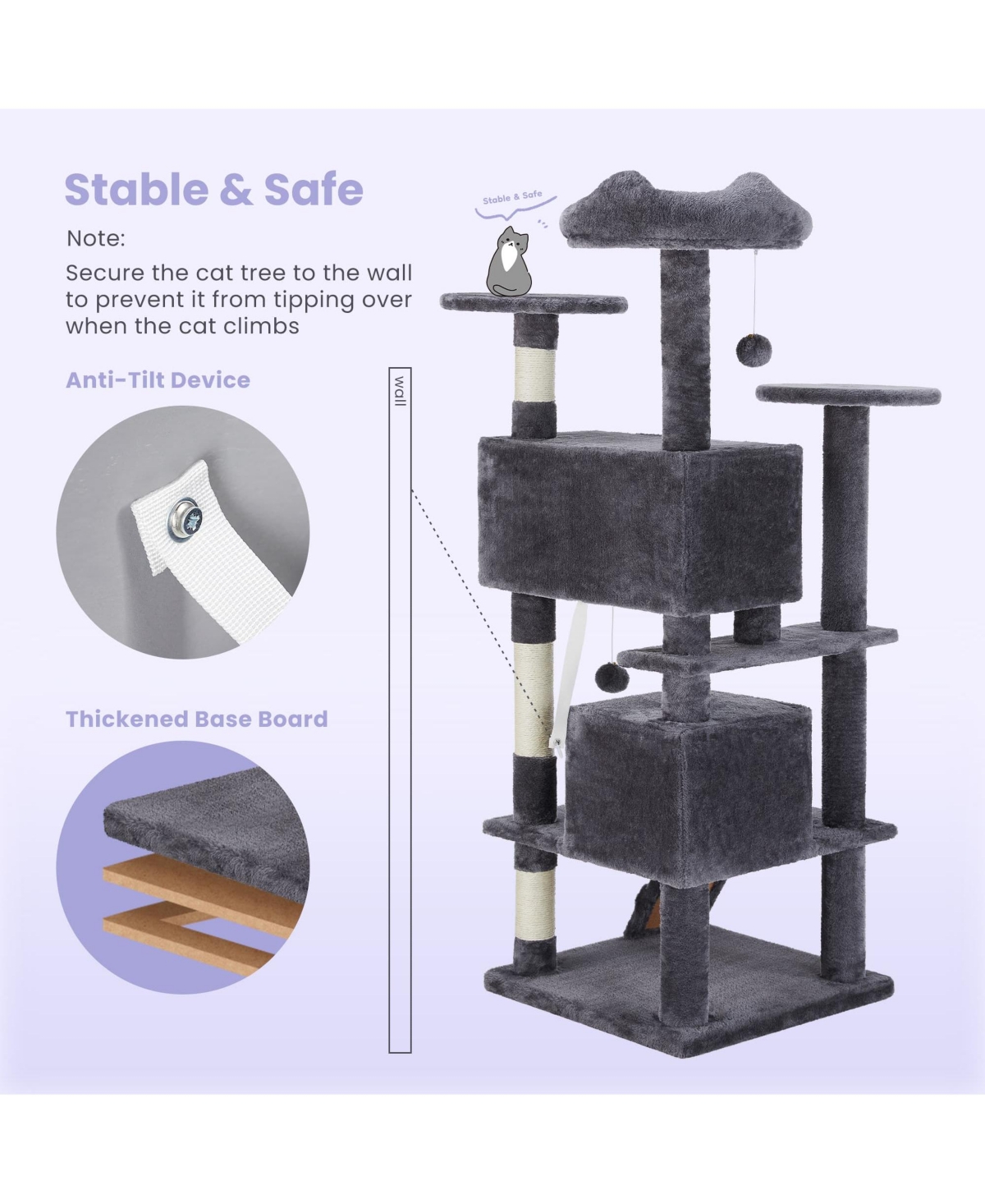 Zeus & Ruta 70" Grey Large Cat Tree Tower: Multi-Level, Scratching Post, Jumping Platform Space