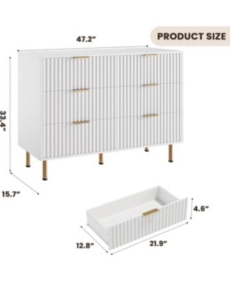 Green 8 Drawer Dresser for Bedroom, Fluted Dresser with Large Drawers and Sturdy Gold Legs Support, Dressers Chests of Drawers for Bedroom