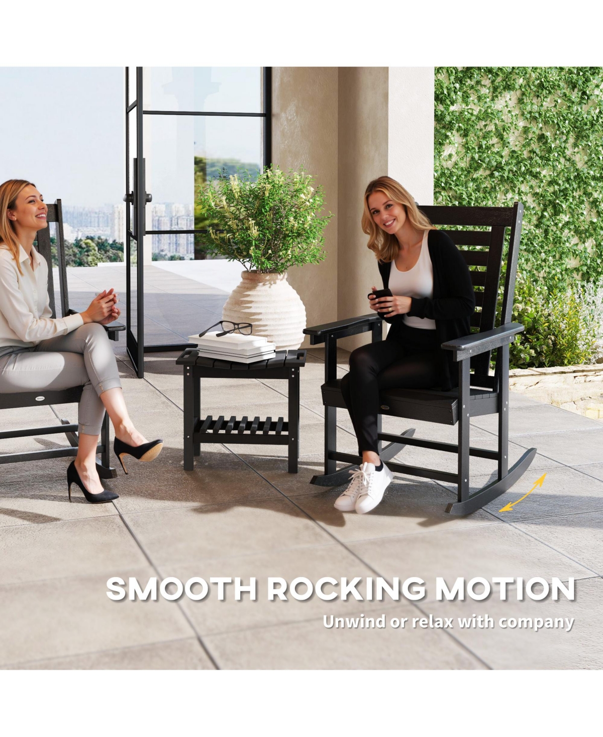 Outsunny 2 Outdoor Rocking Chairs, Hdpe High Back Patio Rockers