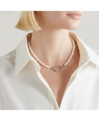 Freshwater Pearl Necklace with Silver Carabiner Clasp