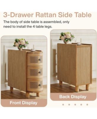 3-Drawer Rattan Side Table, No Assembly Required