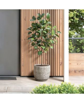 Stone Speckle Textured Ceramic Planter, 12" Grid-Pattern Pot for Indoor/Outdoor Decor