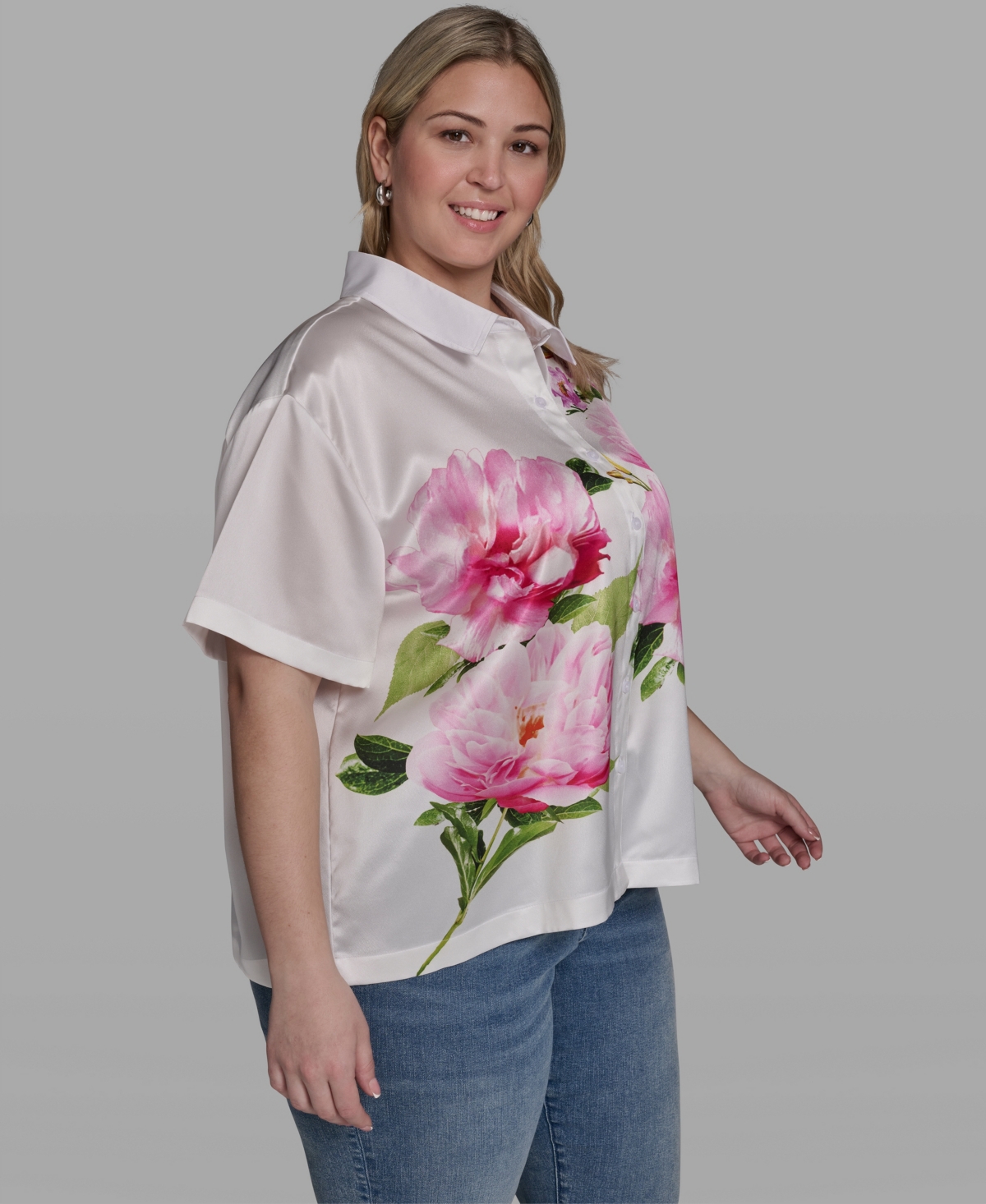 Karl Lagerfeld Paris Plus Floral Print Collared Shirt