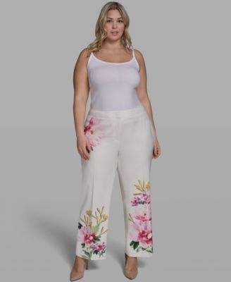 Plus Size Placed Floral Wide-Leg Pants