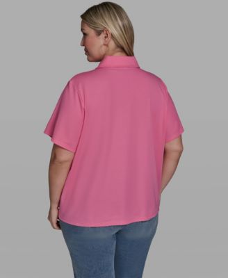 Plus Size Floral Polo Short-Sleeve Top