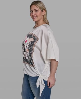 Plus Size Choupette & Karl Printed Boat Neck Top
