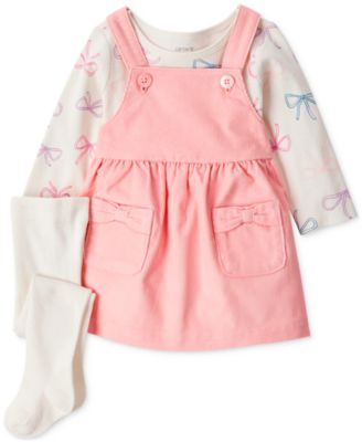 Baby Girls' Bow Heart Print Long-Sleeve T-Shirt, Jumper and Tights, 3-Piece Set