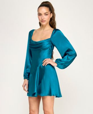 Juniors' Chiffon Cowl Neck Flutter Skirt Short Dress