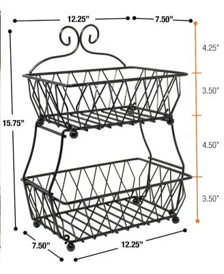 2-Tier Wire Bread Basket Stand - for Kitchen Countertop Organization & Display Rack, Fruit & Bread Basket