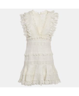 Women's White Linen Wayfarer Flutter Dress