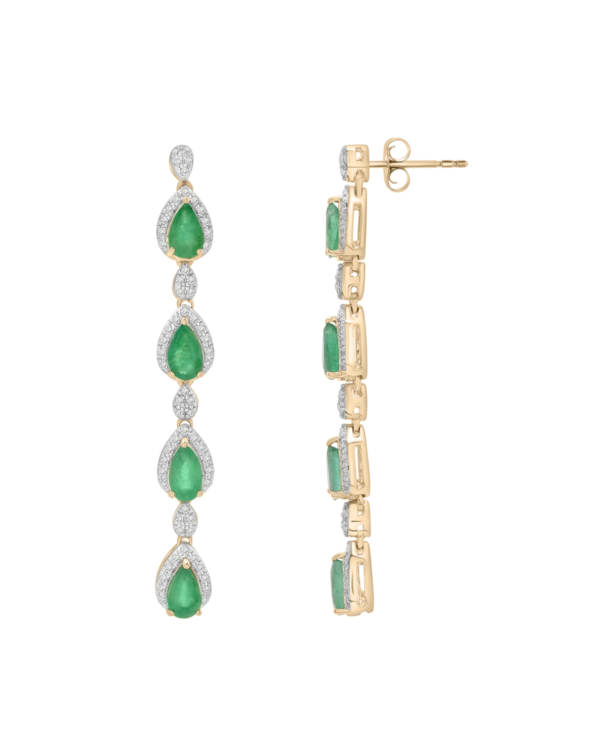 Macy's Emerald (1-5/8 ct. t.w.) and Diamond (1/4 ct. t.w.) Drop Earrings in 14k Yellow Gold - Emerald