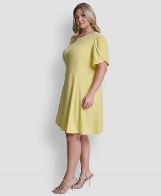 Plus Size Tulip Sleeve Fit And Flare Jewel Neck Short Dress