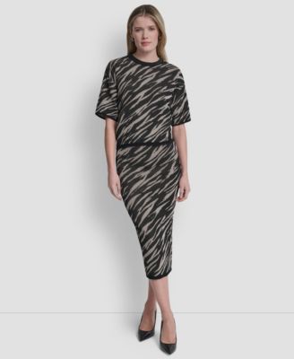 Women's Pointelle Jacquard Animal Print Pull-On Sweater