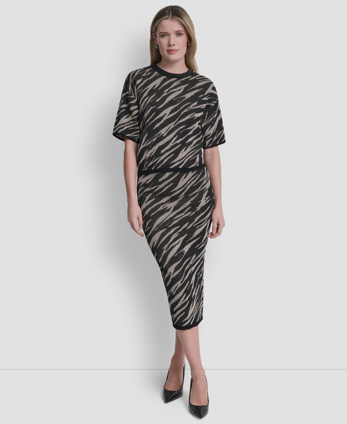 Dkny Women's Pointelle Jacquard Animal Print Pull-On Sweater