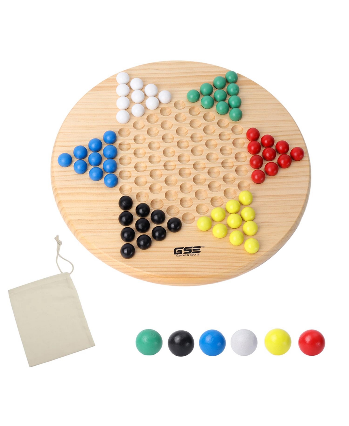 Gse Games & Sports Expert 11.5" Wood Chinese Checkers Board Game Set with 66 Colorful Wooden Marbles, Classic Board Game