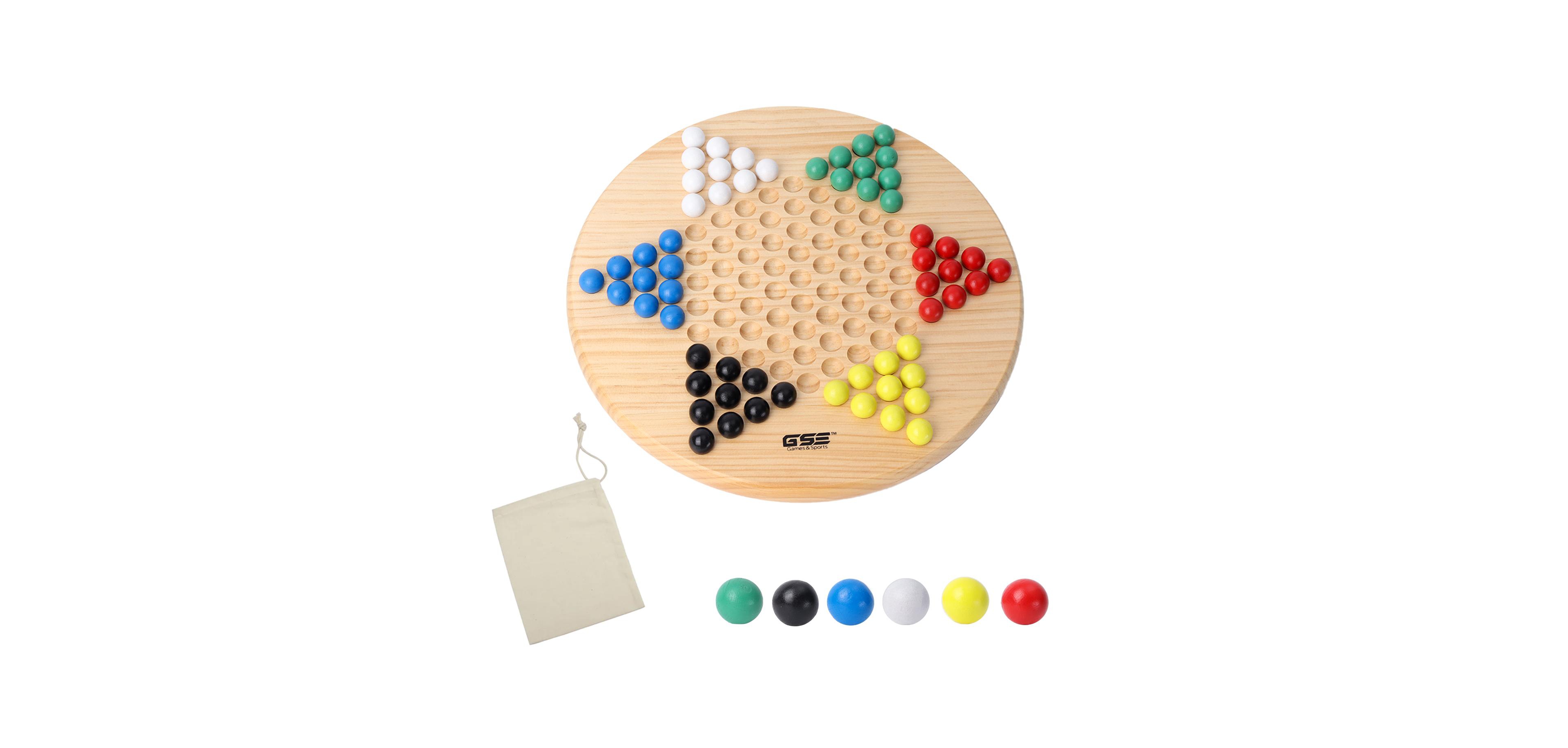 Gse Games & Sports Expert 11.5" Wood Chinese Checkers Board Game Set with 66 Colorful Wooden Marbles, Classic Board Game
