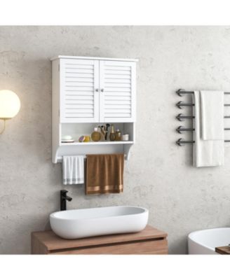 2-Door Wall Mounted Bathroom Medicine Cabinet with Towel Bar