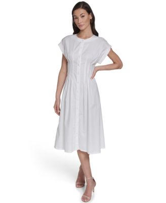 Women's Button Down A-Line Midi Dress