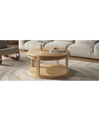 Solid Wood Round Coffee Table - Two-Tier Wood