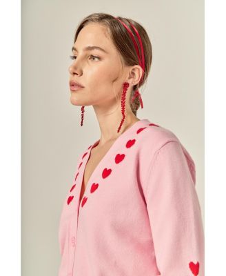 Women's Heart Contrast Knit Cardigan